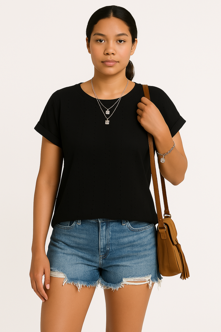 Women’s Eyelet Embroidered Cotton T-Shirt