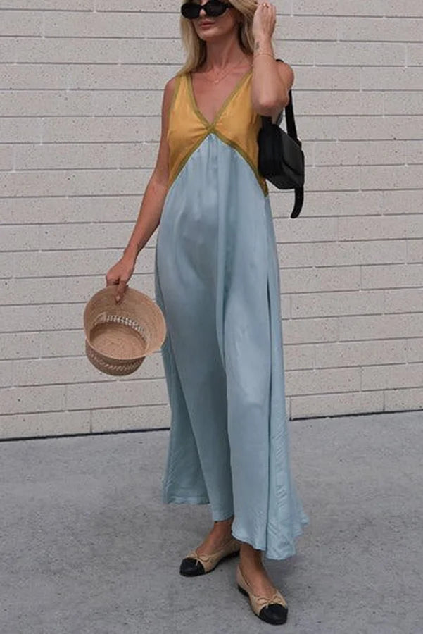 Lara - Chic V-neck contrasting color dress