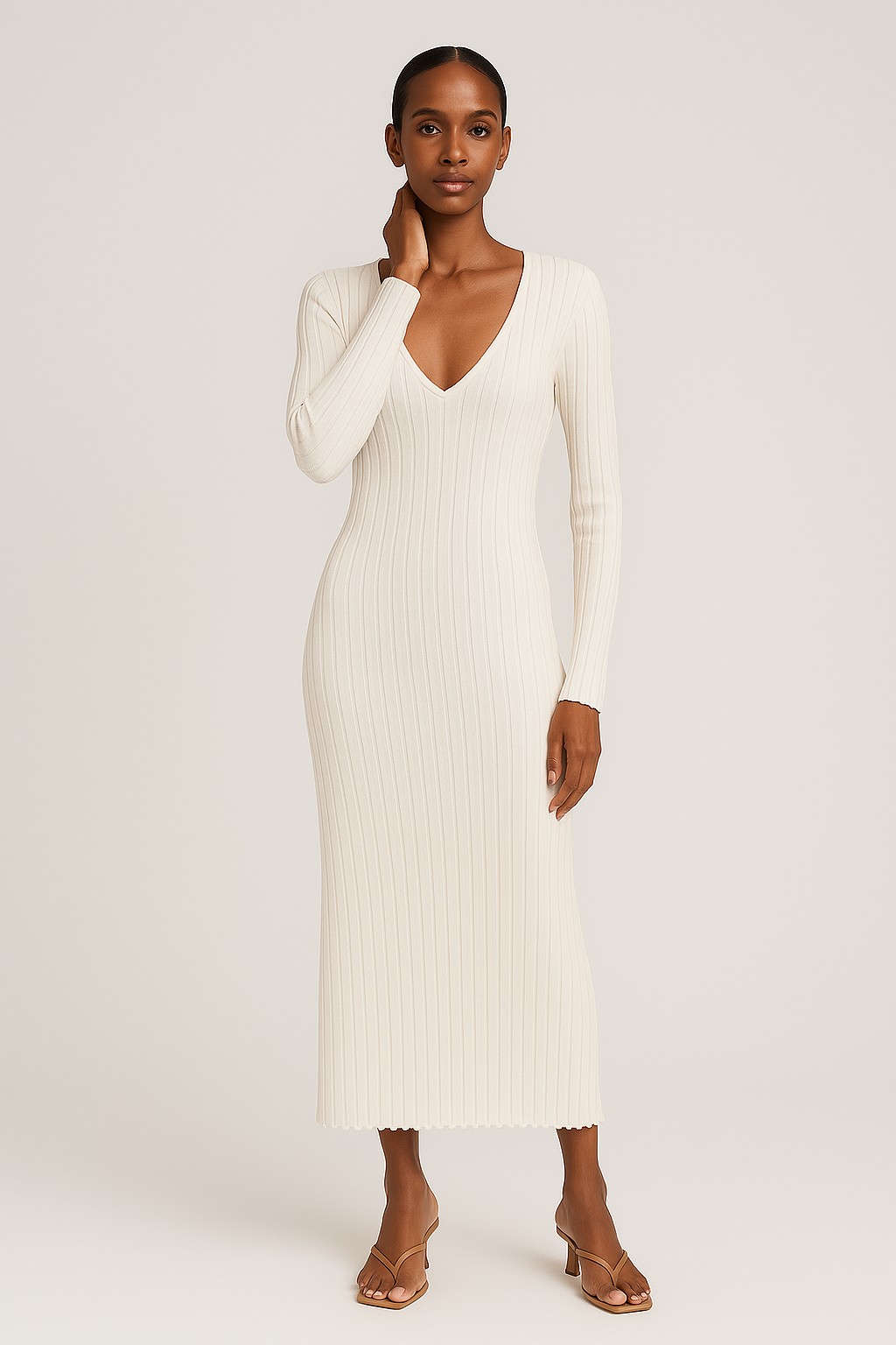 Women's Ribbed Knit Sweater Maxi Dress