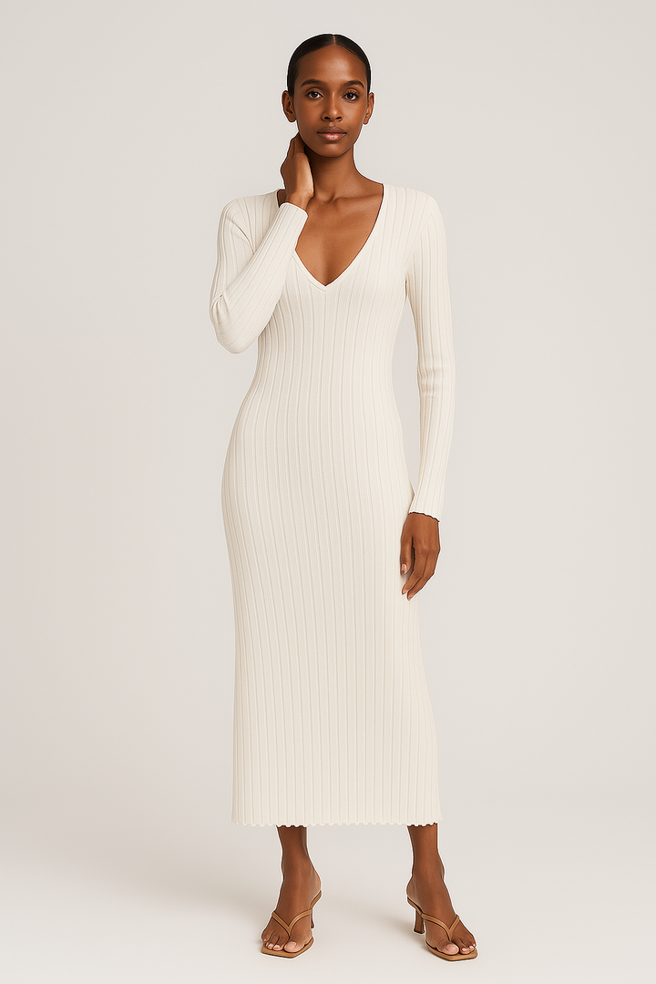 Women's Ribbed Knit Sweater Maxi Dress