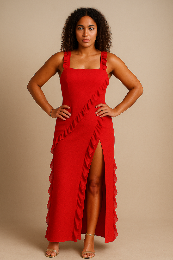 Women’s Sleeveless Ruffle Slit Maxi Dress