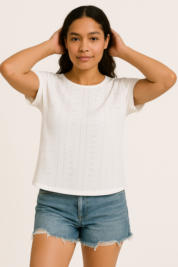 Women’s Eyelet Embroidered Cotton T-Shirt