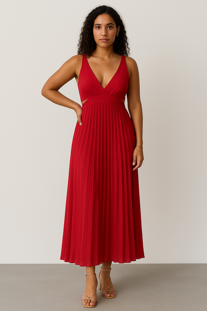Women's Pleated Cutout Midi Dress