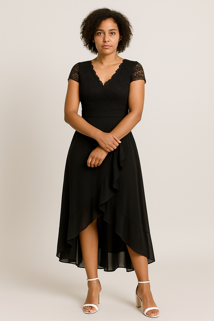 Women’s Elegant Lace High-Low Midi Dress