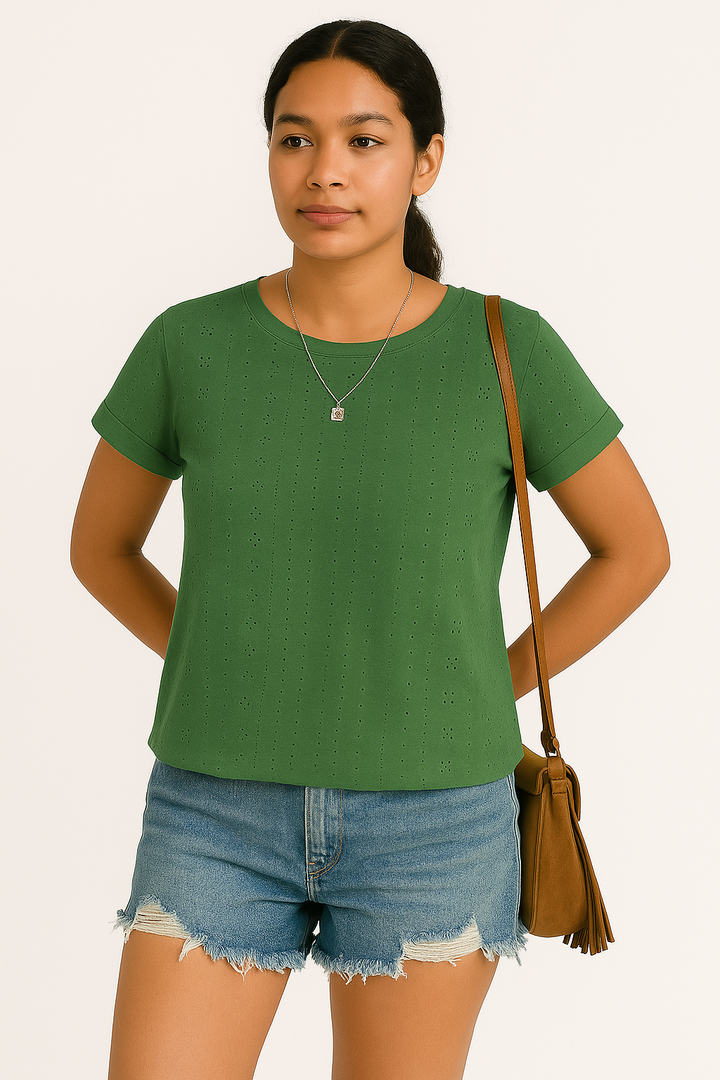 Women’s Eyelet Embroidered Cotton T-Shirt