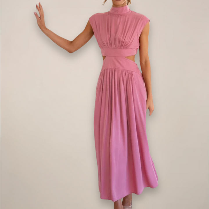 Elegant Maxi Dress with Cap Sleeves and Cut-Out Waist