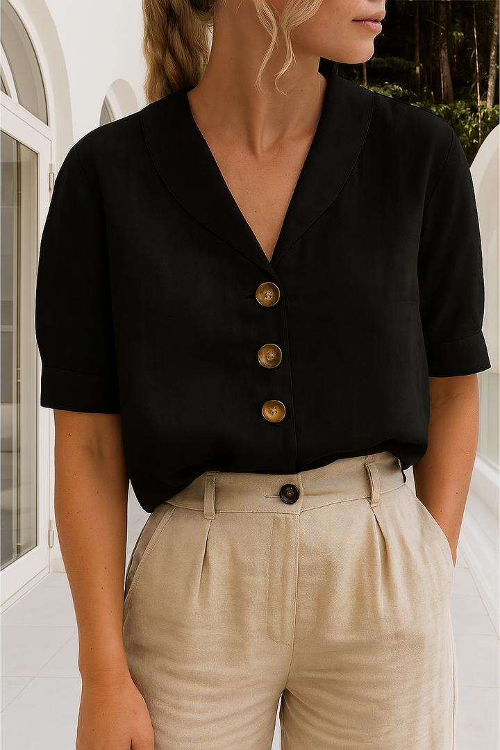 Envelope Neckline Blouse with Button Detail – Short and Long Sleeve