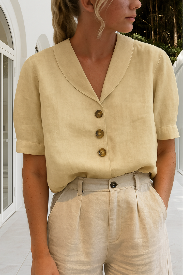 Envelope Neckline Blouse with Button Detail – Short and Long Sleeve
