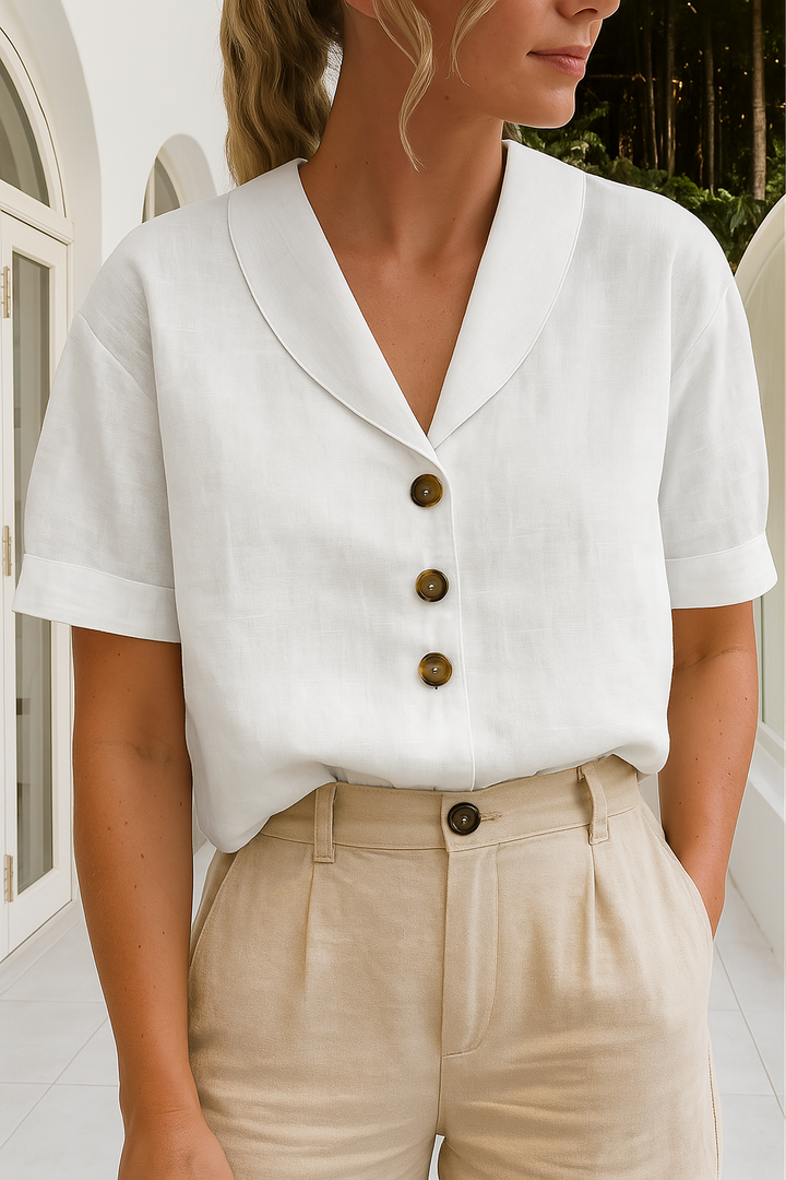 Envelope Neckline Blouse with Button Detail – Short and Long Sleeve