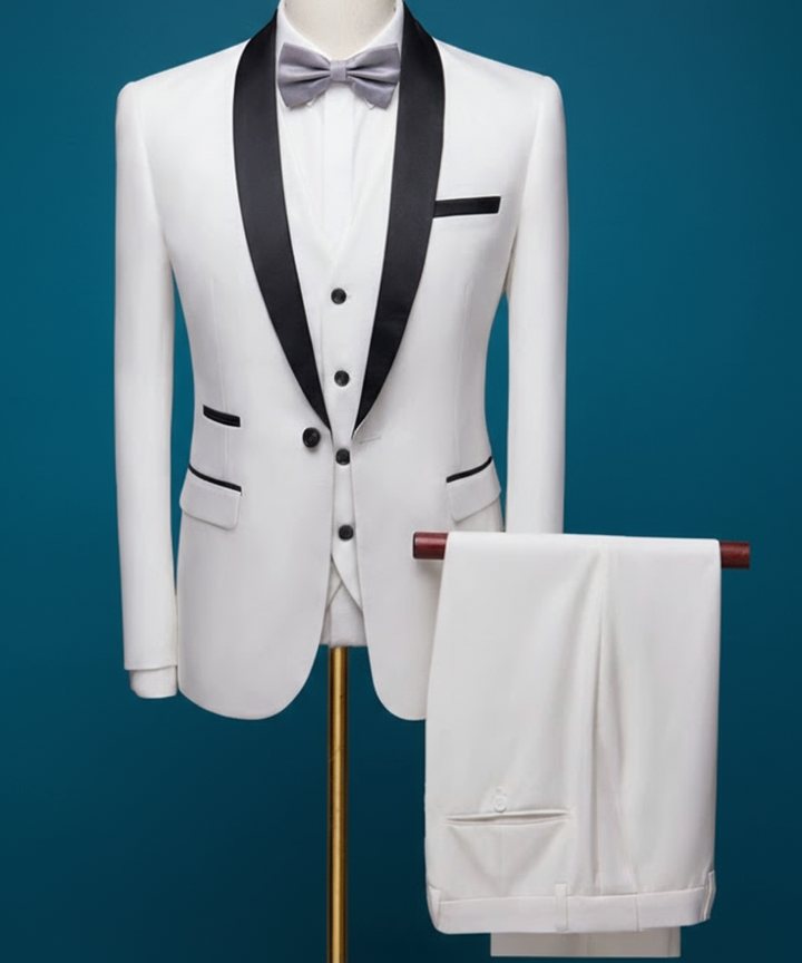 Formal Dark Brown 3-Piece Men’s Suit – Black Shawl Lapel, Elegant Party Ensemble