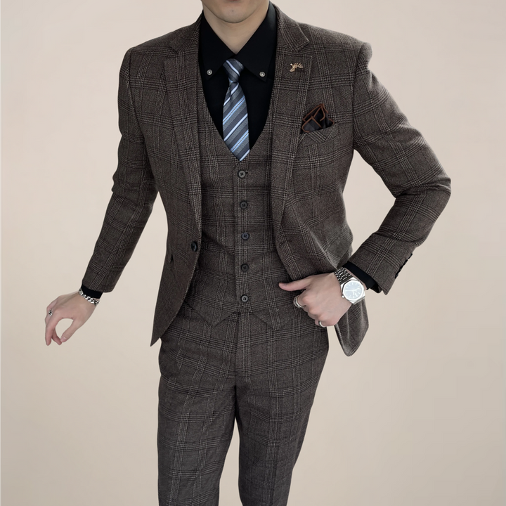 High Quality Modified Plaid Three-Piece Suit for Men - Stylish Business Suit