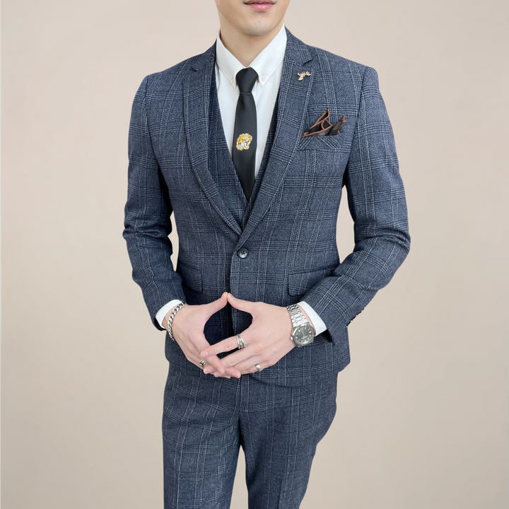 High Quality Modified Plaid Three-Piece Suit for Men - Stylish Business Suit