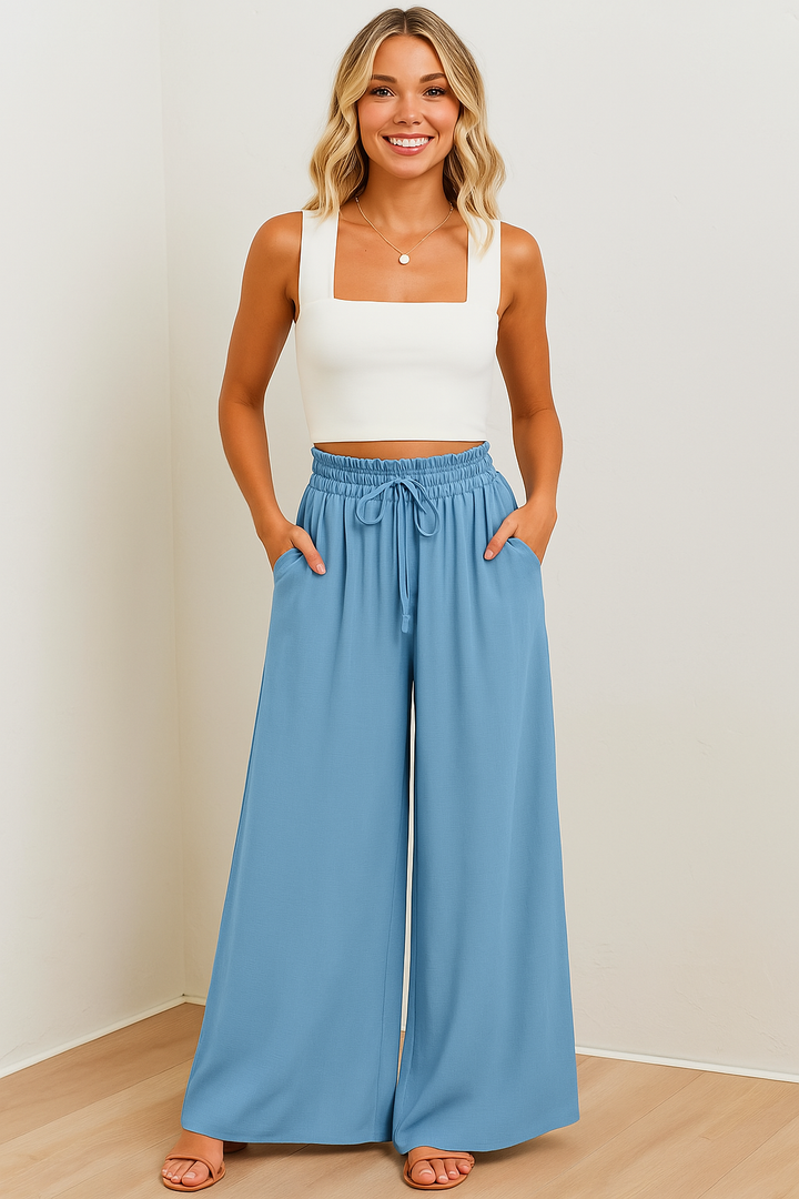 Women's Light Wide-Leg Drawstring Trousers