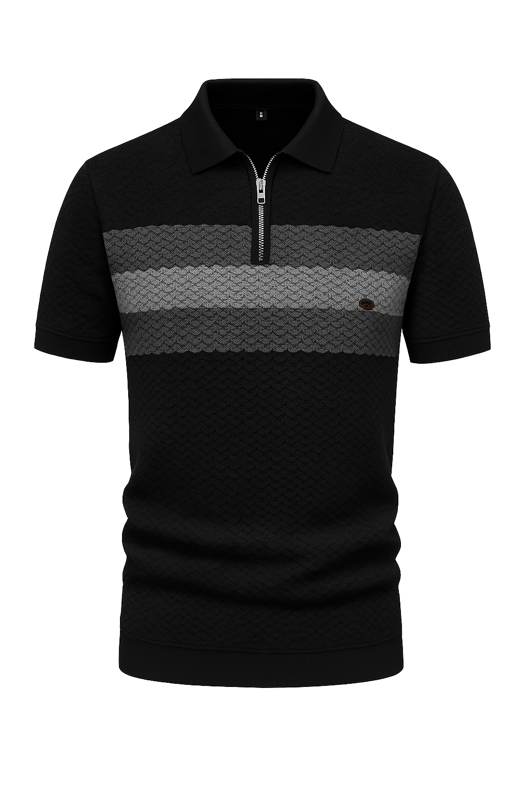 Men's Knit Polo Shirt with Zipper Collar