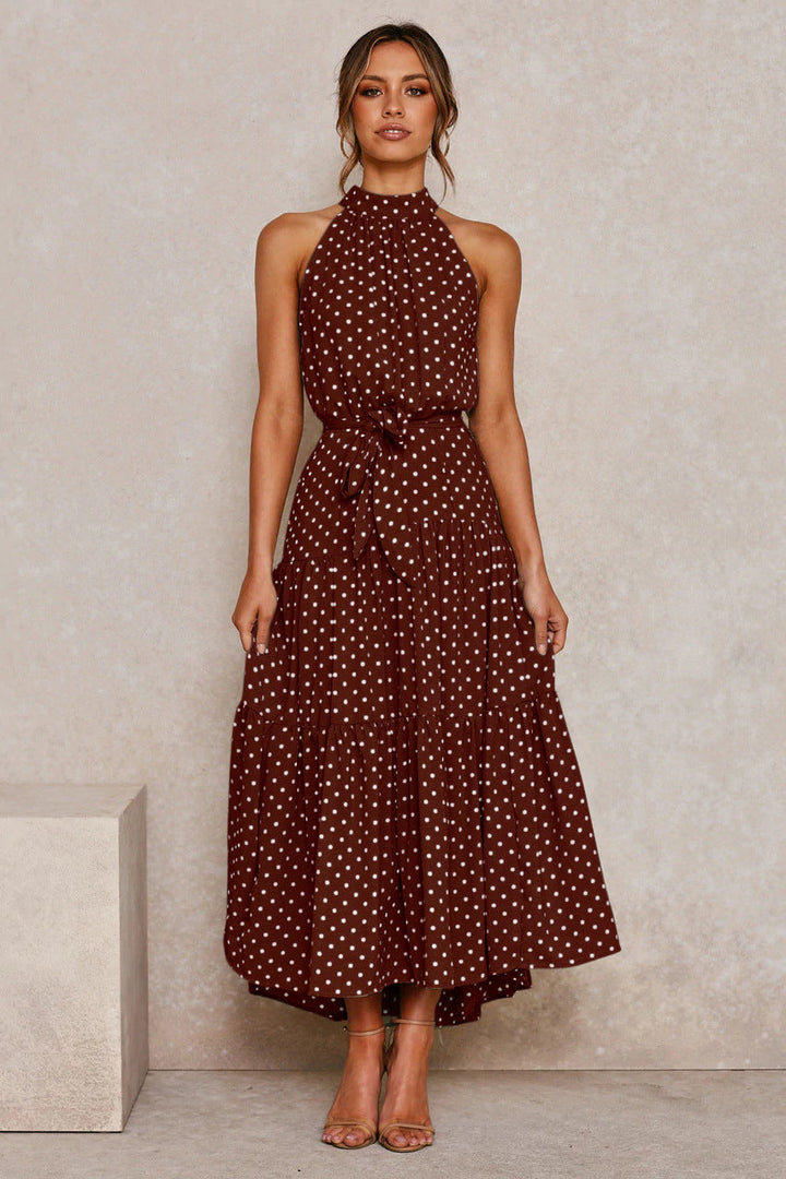 Women's Polka Dot Halter Maxi Dress