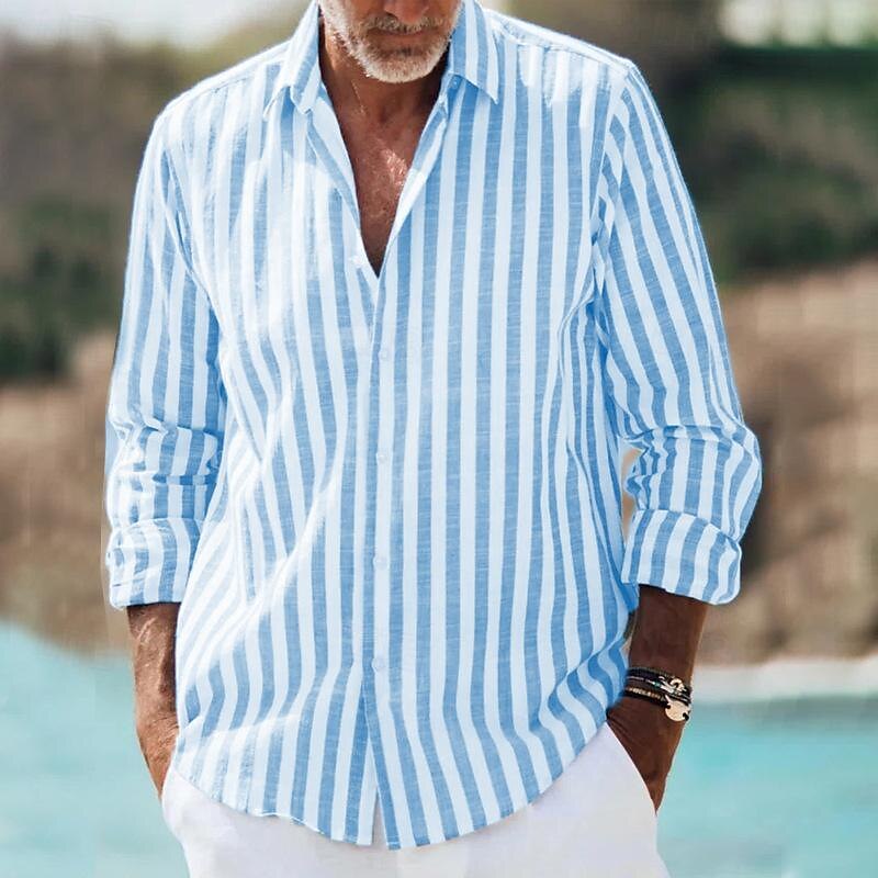 Men’s Casual Striped Shirt – Lightweight Long Sleeve Design for Everyday Style