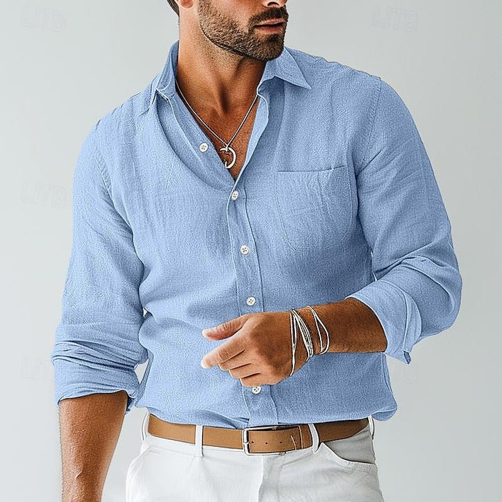 Men’s Lightweight Long Sleeve Shirt – Relaxed Fit Holiday Piece for Warm Weather