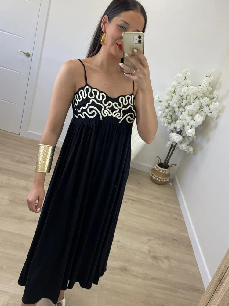 Nixie - Embroidered Sling Maxi Dress