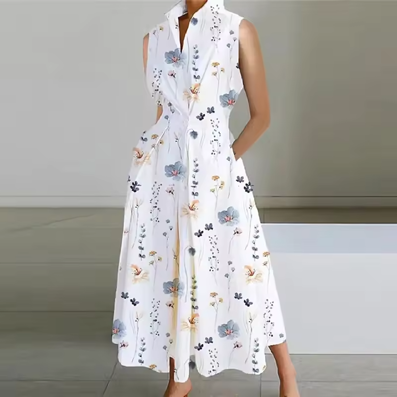 Estelle - Collared Shirt Dress with Button-Down Front and Cinched Waist