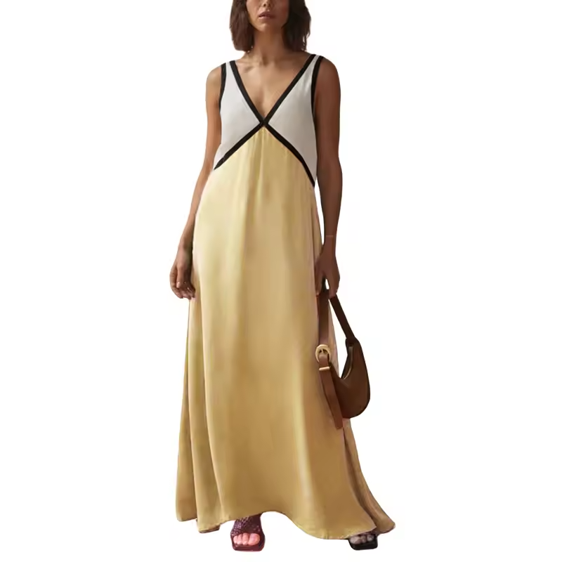 Lara - Chic V-neck contrasting color dress