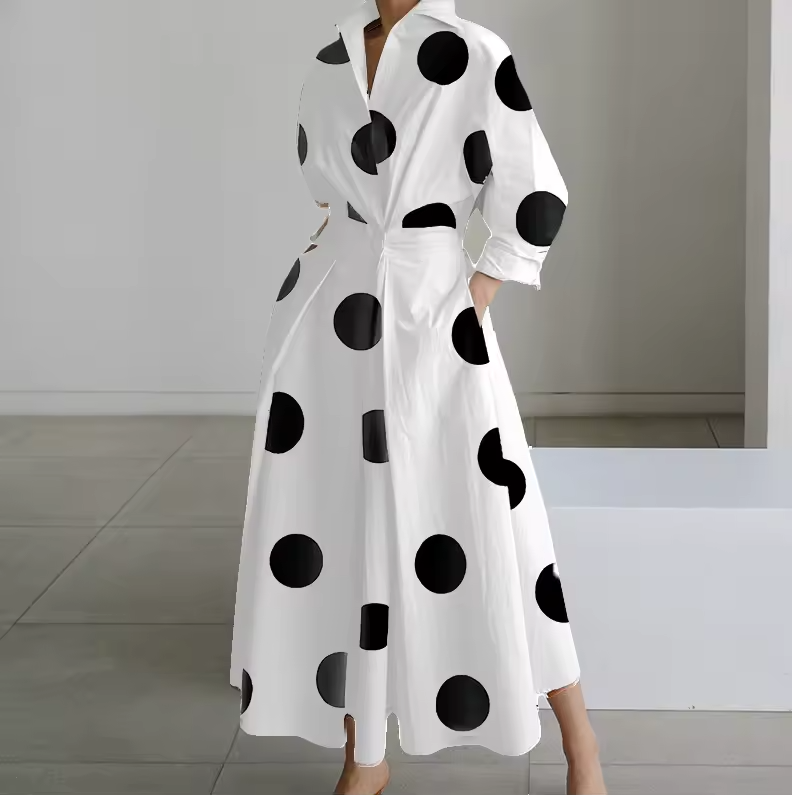 Estelle - Collared Shirt Dress with Button-Down Front and Cinched Waist