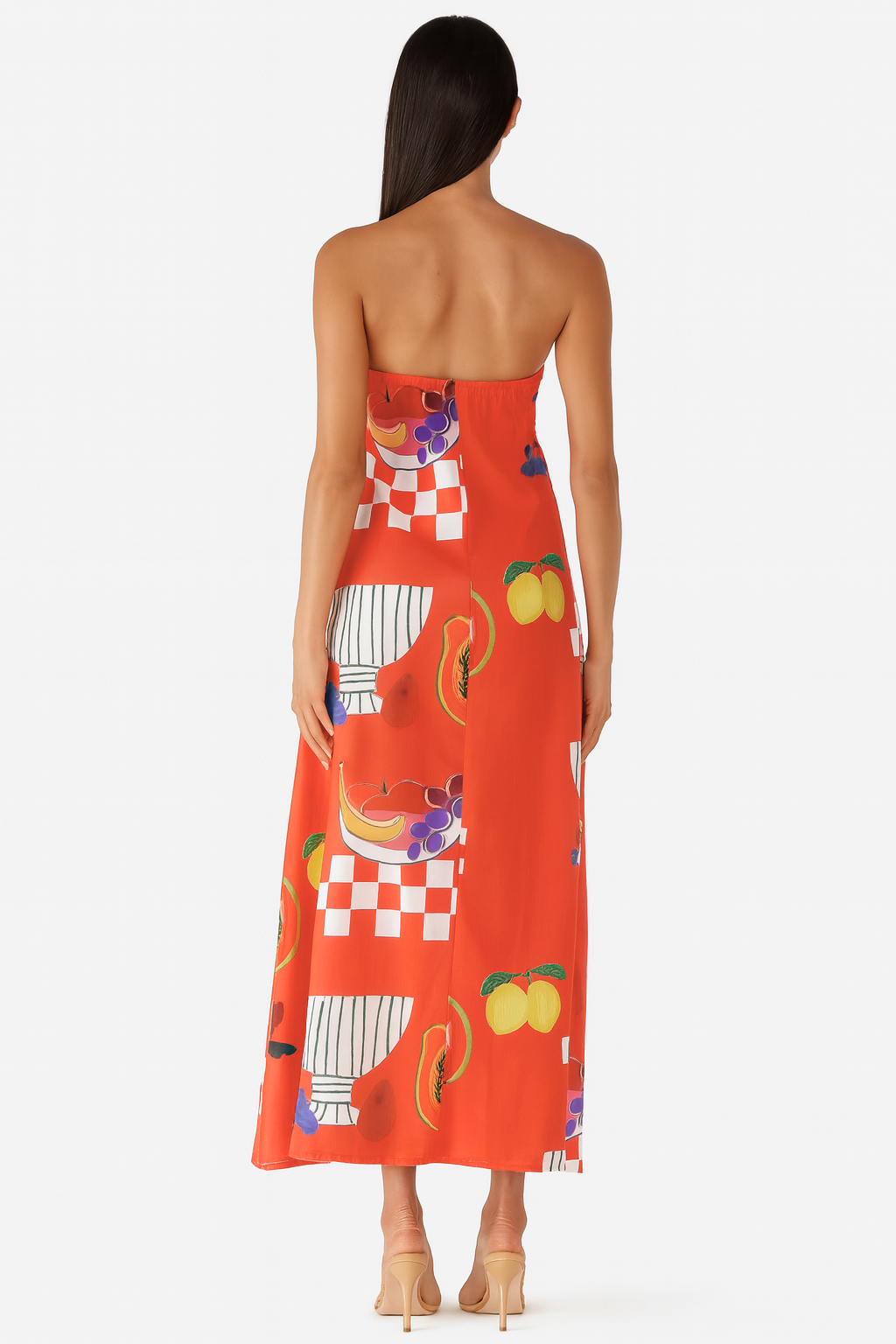 Stella - Tropical Print Strapless Maxi Dress with Flowy Design