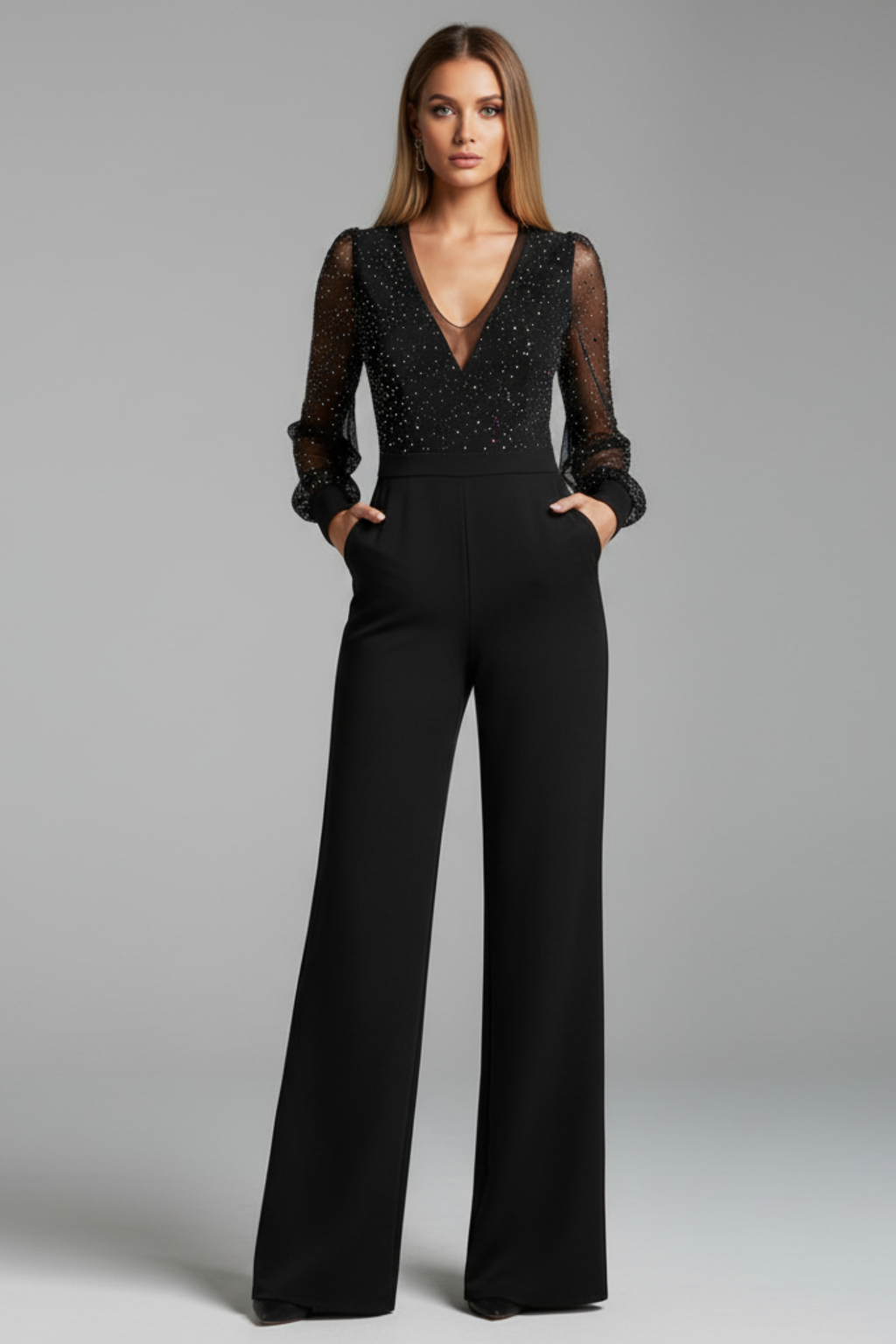 Women’s Glitter V-Neck Jumpsuit with Subtle Shimmer