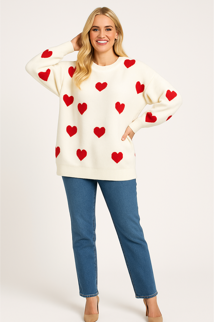 Women's Heart Print Pullover Sweater