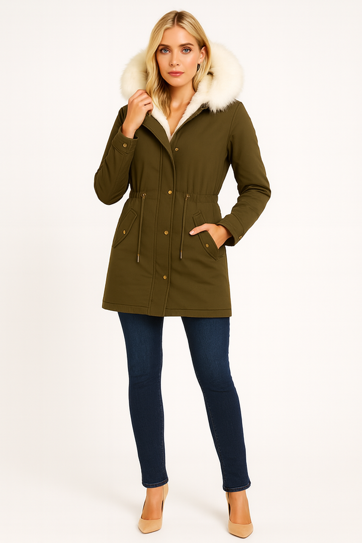 Women’s Hooded Water-Repellent Fitted Parka Coat