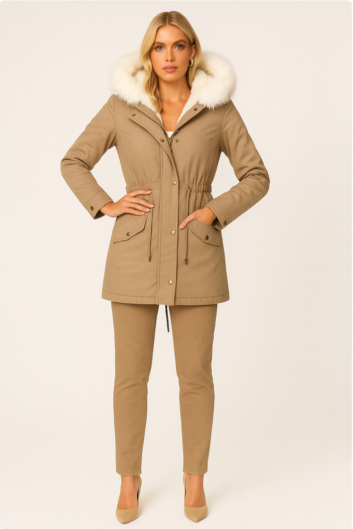 Women’s Hooded Water-Repellent Fitted Parka Coat