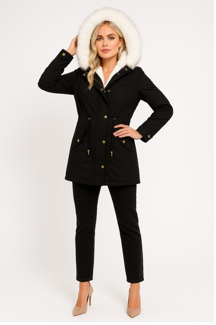 Women’s Hooded Water-Repellent Fitted Parka Coat