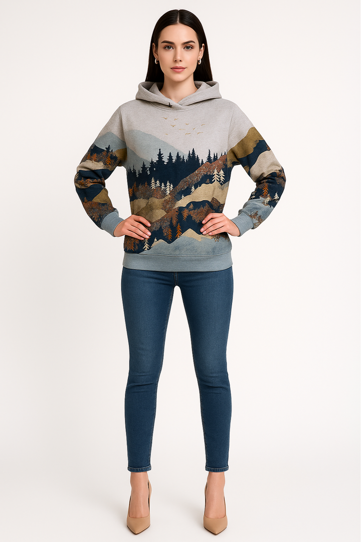 Women's Hoodie with Mountain Print