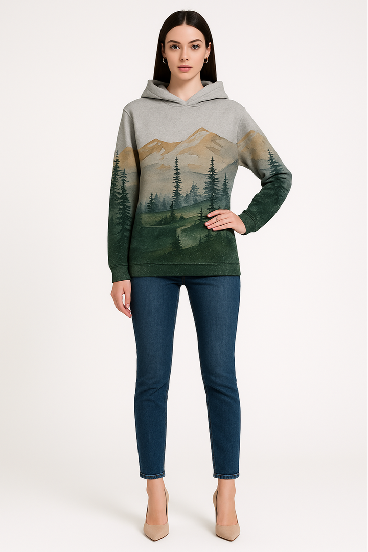 Women's Hoodie with Mountain Print