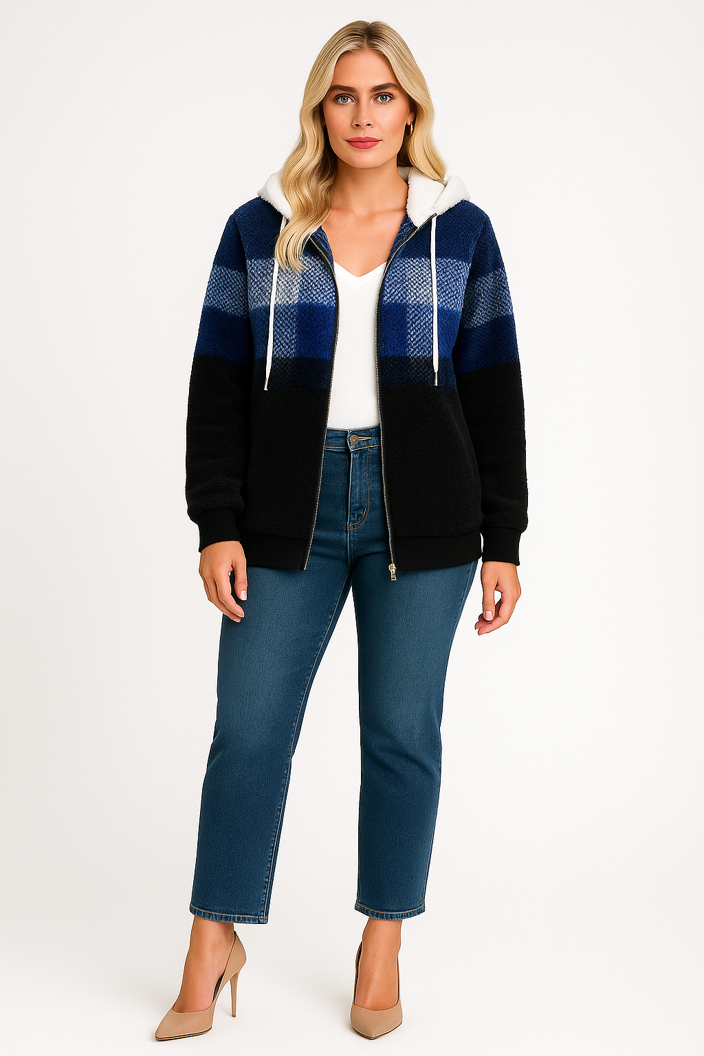 Women's Oversized Hooded Fleece Sweatshirt Jacket