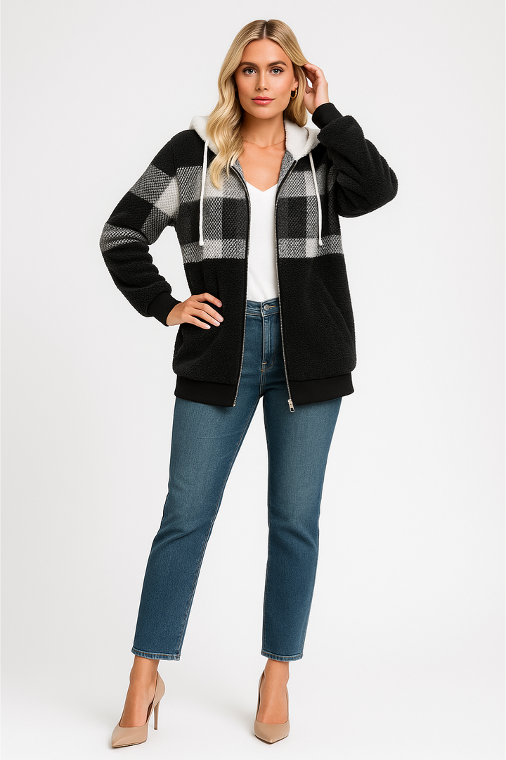 Women's Oversized Hooded Fleece Sweatshirt Jacket