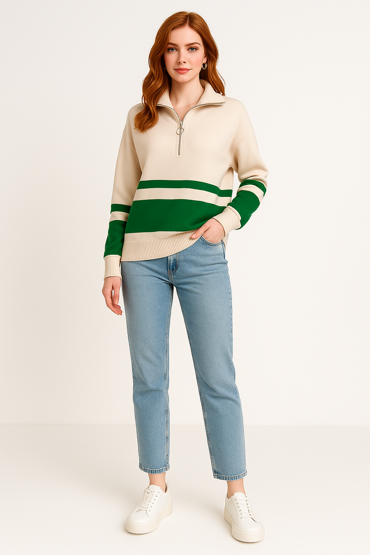 Women's Quarter-Zip Striped Sweater
