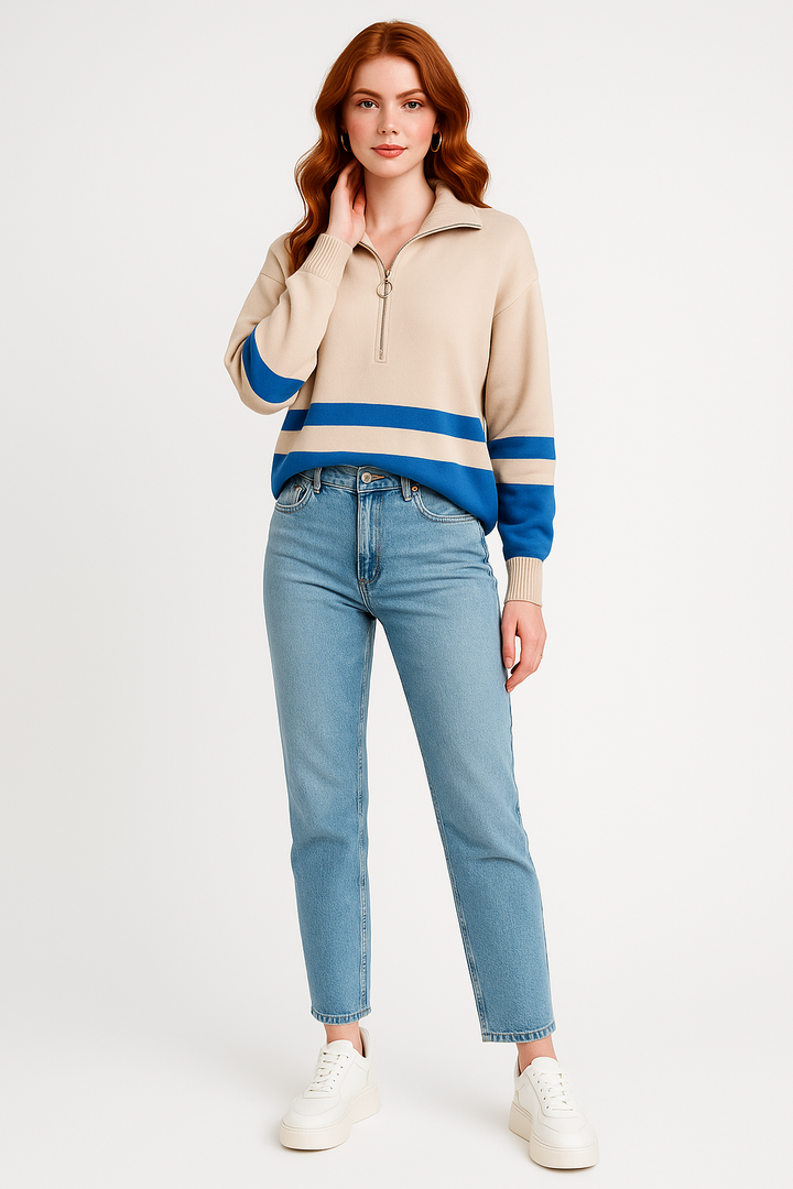 Women's Quarter-Zip Striped Sweater