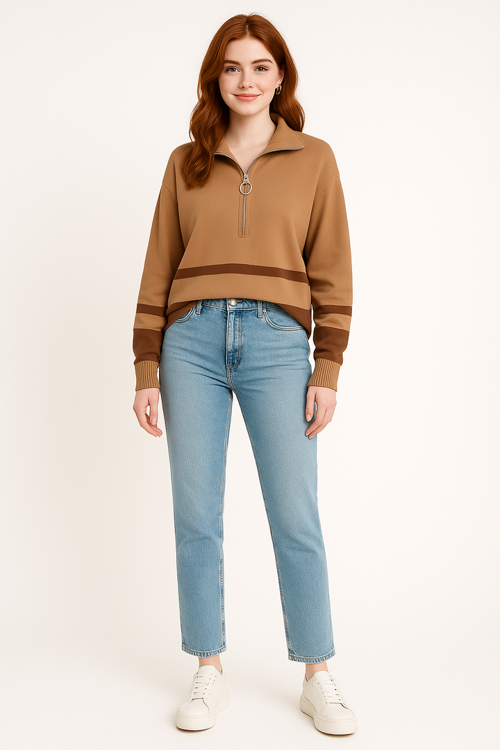 Women's Quarter-Zip Striped Sweater