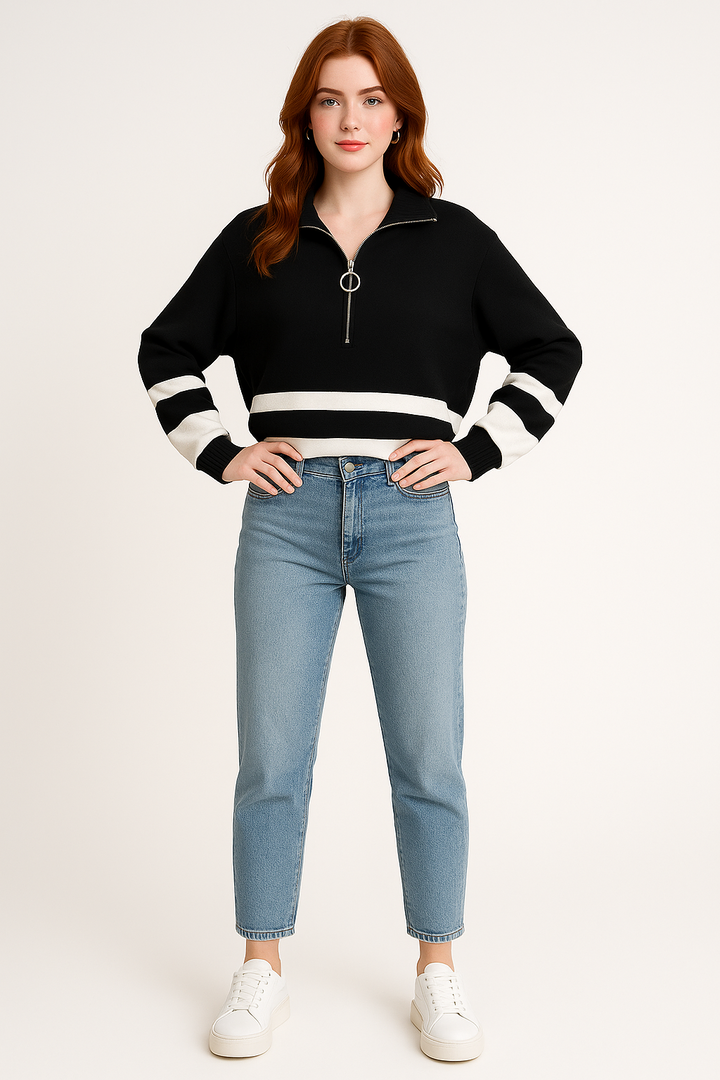 Women's Quarter-Zip Striped Sweater