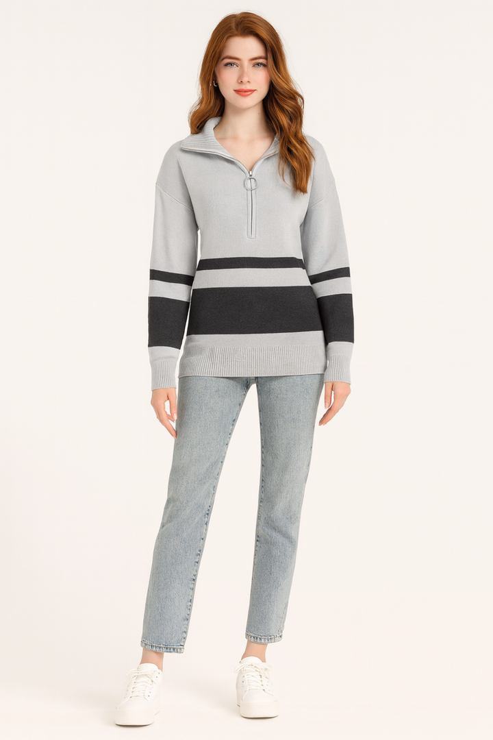 Women's Quarter-Zip Striped Sweater