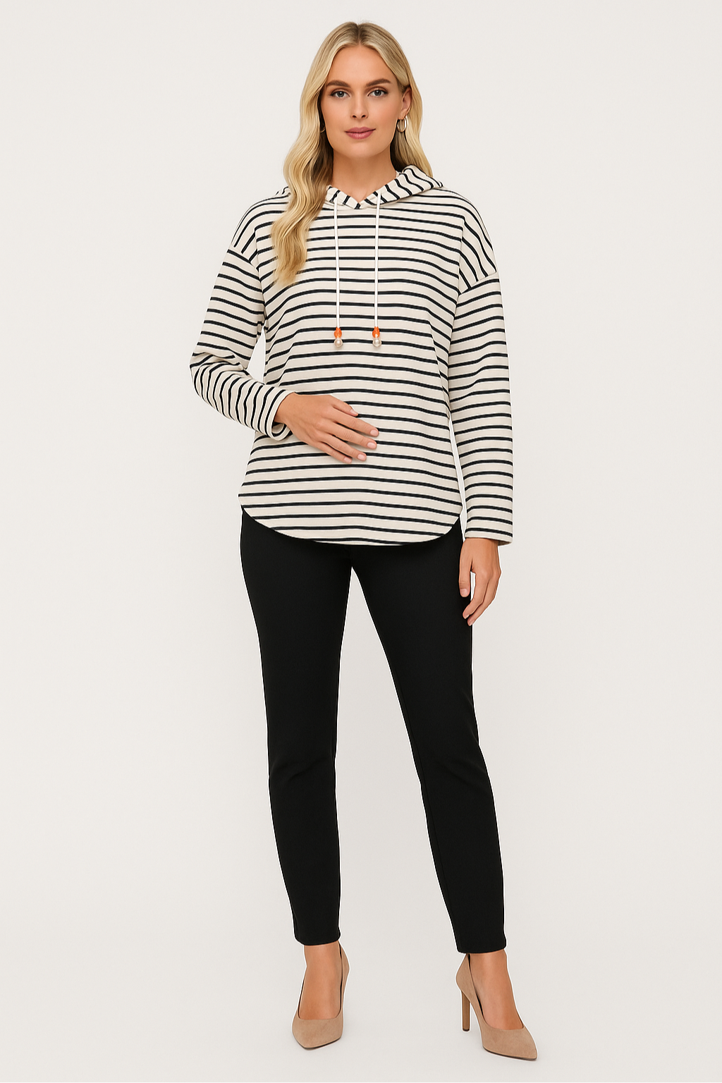 Women's Relaxed Striped Knit Hoodie Top