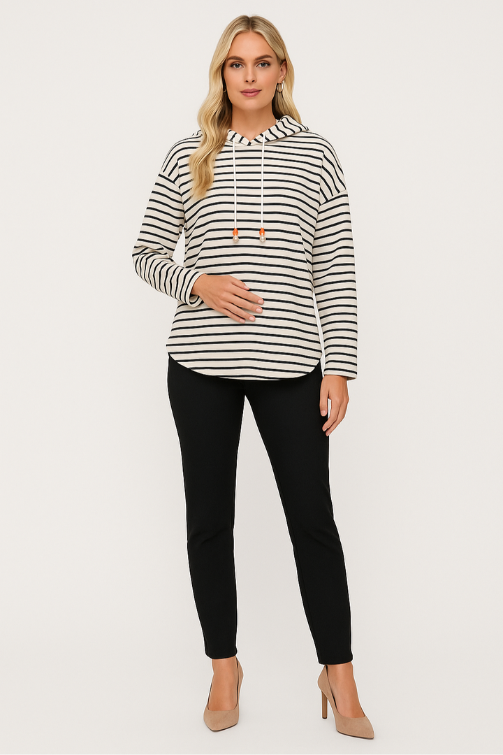 Women's Relaxed Striped Knit Hoodie Top
