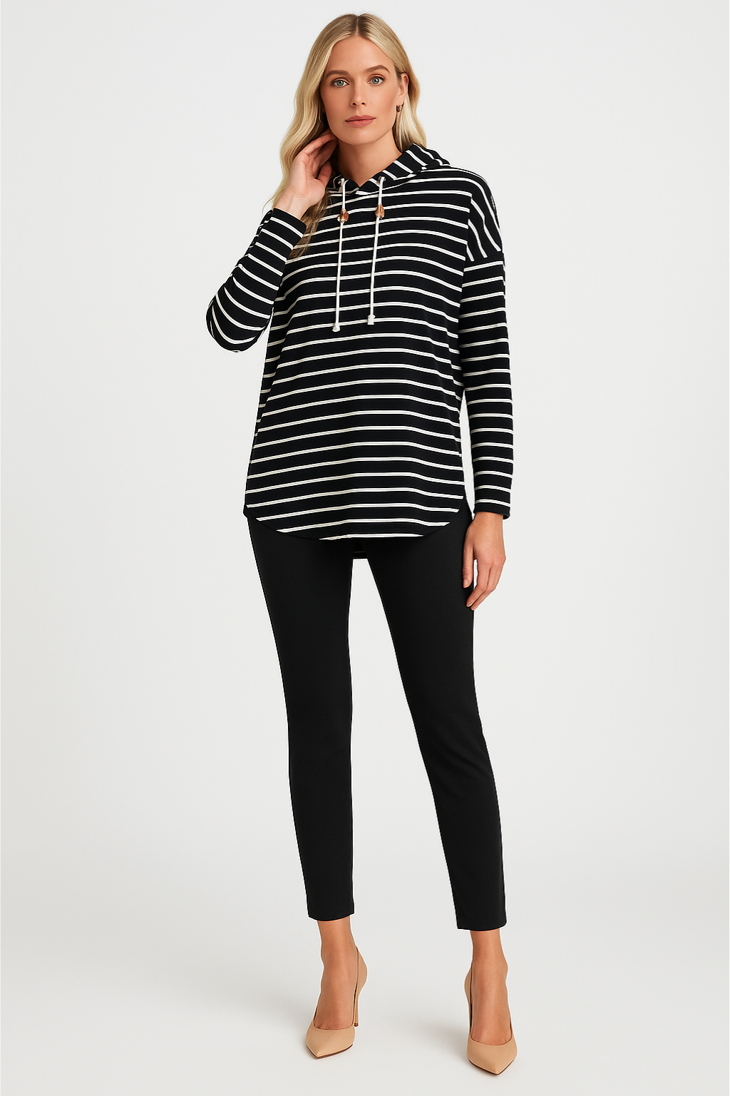 Women's Relaxed Striped Knit Hoodie Top