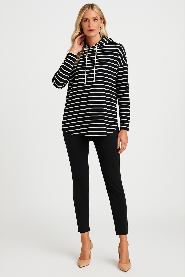 Women's Relaxed Striped Knit Hoodie Top