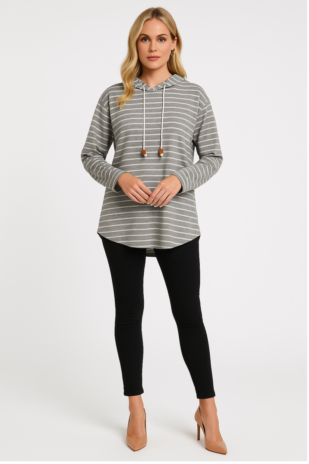 Women's Relaxed Striped Knit Hoodie Top