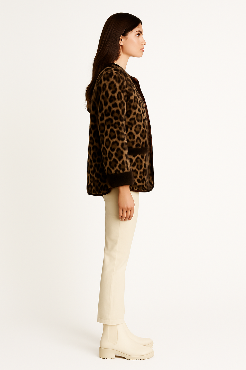 Women’s Round Neck Leopard Print Jacket