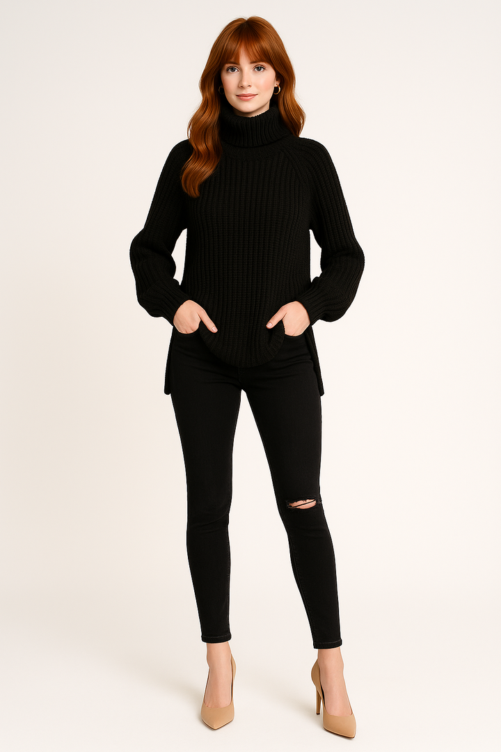 Women's Side Slit Ribbed Sweater