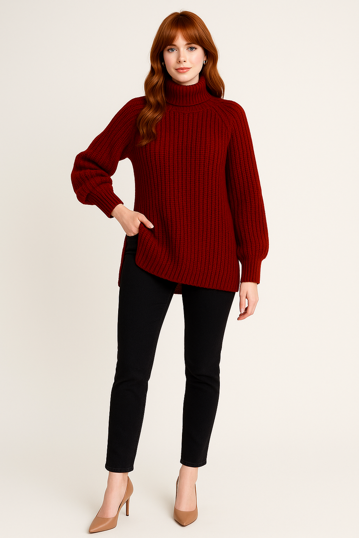 Women's Side Slit Ribbed Sweater