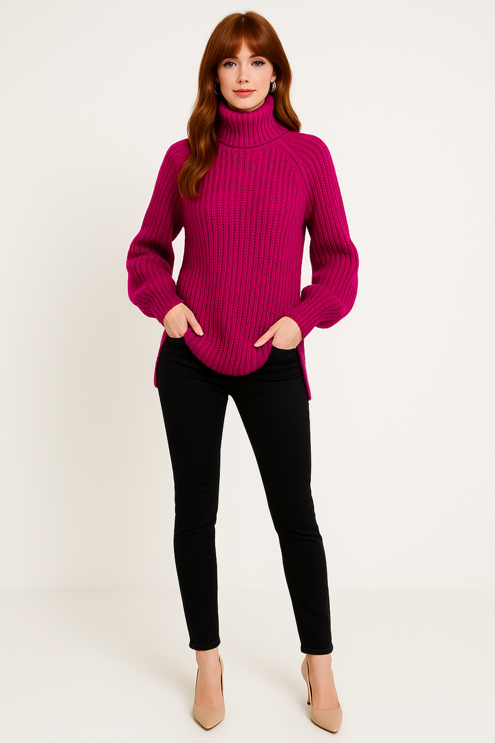 Women's Side Slit Ribbed Sweater