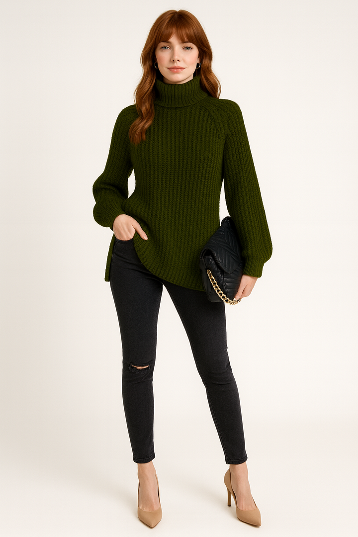 Women's Side Slit Ribbed Sweater